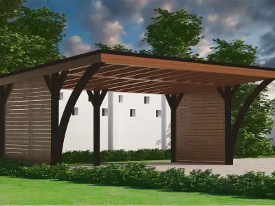 Exterior Swimming pool car parking  terras Low-poly 3D model