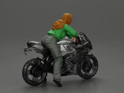 motorcyclist woman hoodie sitting on motorcycle 3D print model