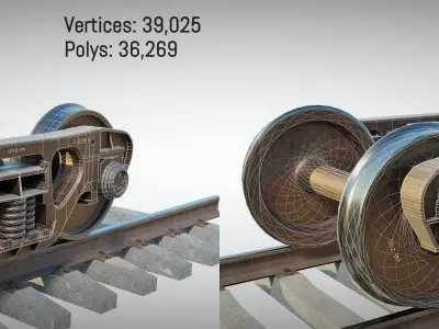 Lowpoly Railway freight Bogie Low-poly 3D model