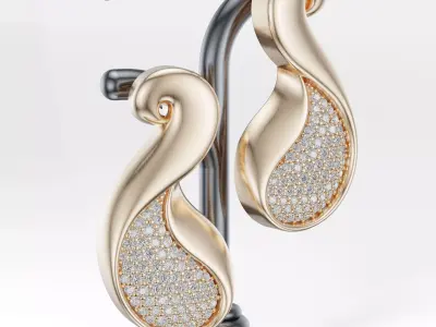 Luxury Organic Gold Diamond Earrings 3D Model 3D print model