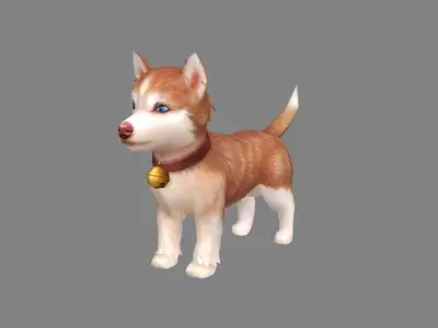 Cartoon husky puppy - brown dog Low-poly 3D model