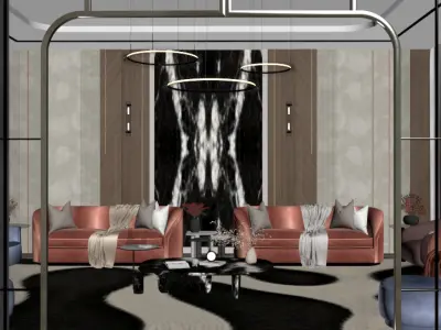 Luxury Velvet Lounge Interior 3D Scene 3D model