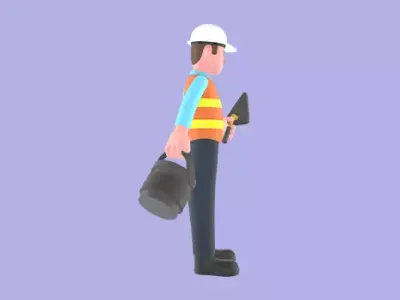 Stylized 3D Male Architect Character-Cartoon Builder with Tools 3D model