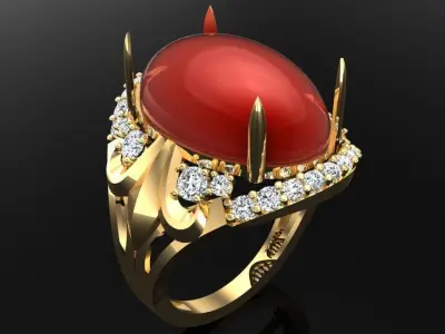 Gemstone Rings - Oval stone ring - Womens Rings 3D print model
