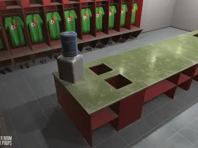 Football locker room - interior and props Low-poly 3D model