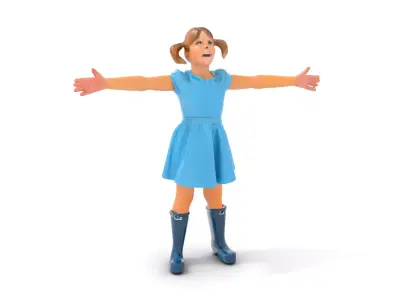 Child Character Model Pack in Blue Outfit and Boots Low-poly 3D model