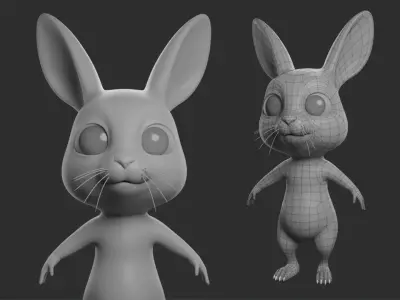 Cartoon Rabbit  II Basemesh  Low-poly 3D model