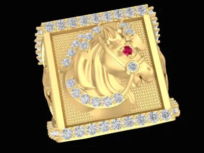 Luxury Horse Head Square Ring for Men  2809 3D print model