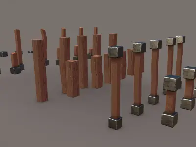 Stylized PBR Wooden Posts Pack Low-poly 3D model