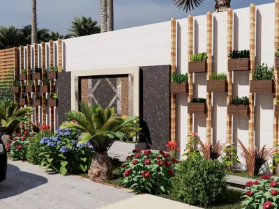 luxury villa front landscape design 3d model 3D model