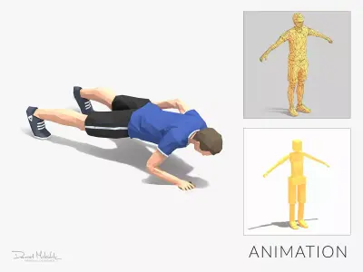 One Hand Pushups  Exercise Man Animation Low-poly 3D model