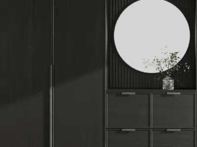 Hallway Furniture black wooden set 02 Low-poly 3D model