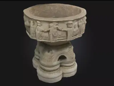 Stone Baptismal Font  Sacred Symbolism in Timeless Stone 3D model