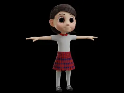 Cartoon School Girl - Fully Rigged Low-poly 3D model