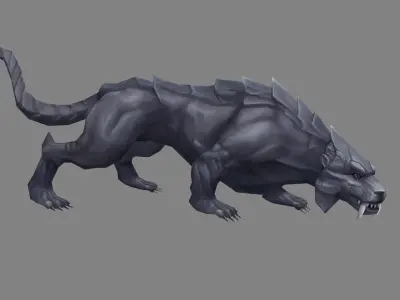 Stone leopard sculpture - panther Low-poly 3D model