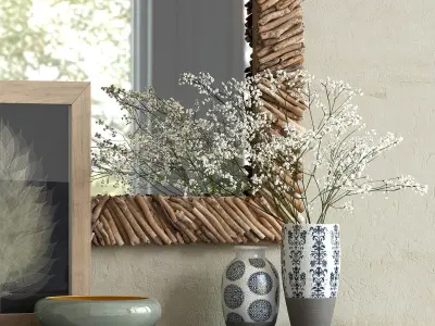 Pottery Barn CHANNING CONSOLE TABLE and NATURAL DRIFTWOOD MIRROR 3D model