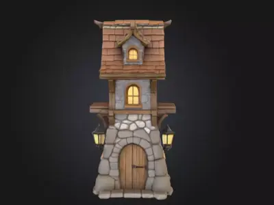 Stylized Medieval House Low-poly 3D model