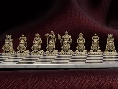 Dwarf Fantasy Chess Pieces Set of 6 - Dwarven Warriors STL 3D print model