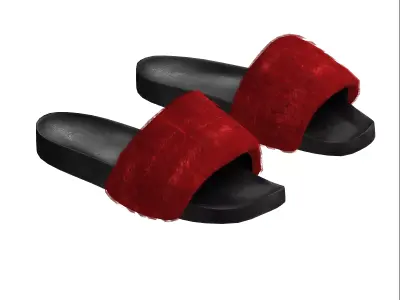 Slide Slippers with Fur Low-poly 3D model