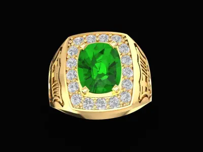 Luxury Emerald Center Diamond Halo Ring for Men  202 3D print model