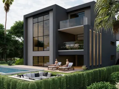 Modern Luxury Villa 3D Model with Pool and Garden 3D model