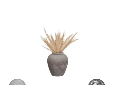 Hand Painted Indonesian Vase with Pampas 3D model
