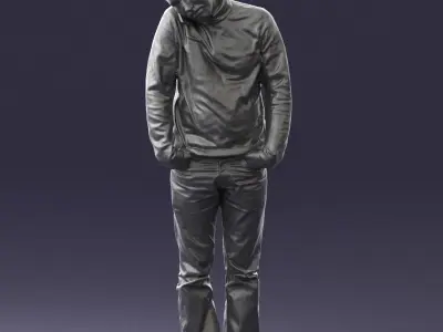 Busy man with a phone in green jacket 0255 3D model