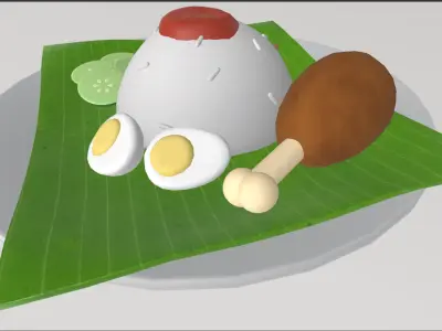 Stylized Nasi Lemak Food Set 3D model