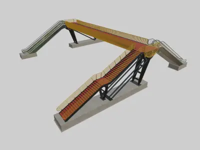 Steel Pedestrian Bridge-Escalator-Oblique Cone Column Type-26 3D model