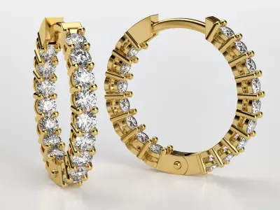 Hoop Diamond Earrings 16mm size 3D print model