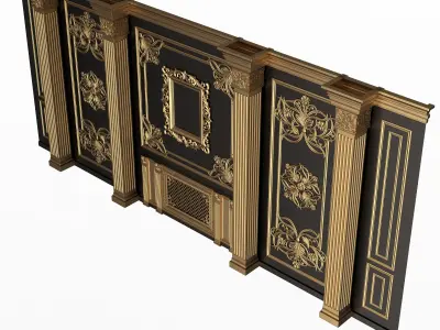 Boiserie Classic Wall with Mouldings 015 Black Low-poly 3D model