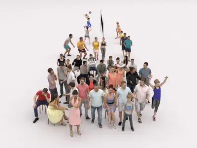   40x Crowd Scanned Casual 2 Summer Sport Elegant Sitting People Low-poly 3D model