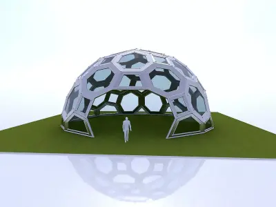 Geodesic Dome with square and pentagonal frame and glass panels 3D model
