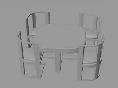 Wooden Dining Table and Chairs Set 3D model 3D model