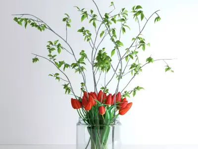 Tulips with spring branches 3D model