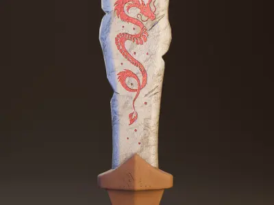 Sword with dragon engraving Free low-poly 3D model