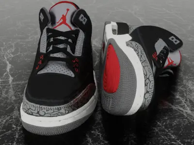 NIKE AIR JORDAN 3 BLACK CEMENT 3D SHOES Low-poly 3D model