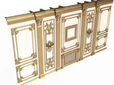 Boiserie Classic Wall with Mouldings 010 White Low-poly 3D model