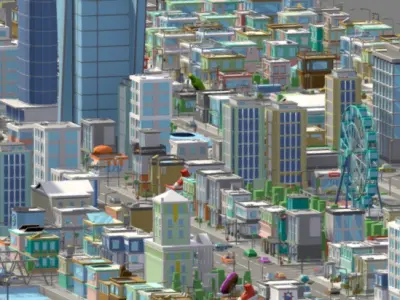 Cartoon City Home Exterior Street Scene 3D model Low-poly 3D model