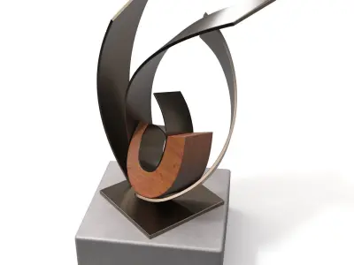 Metal And Wood With Stone Base Sculpture PBR 3D model