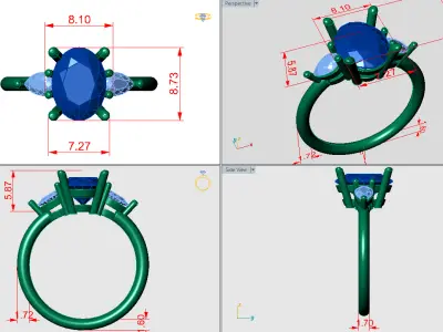 Oval shape rind with pear stones on each side 3D print model