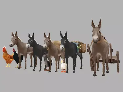 Domestic animals Low-poly 3D model