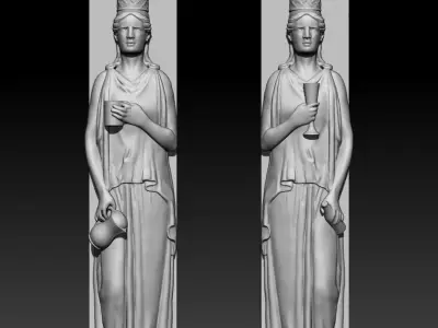Caryatids two statues of woman holding cup 3D model