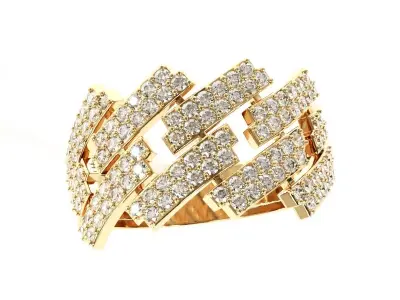 Diamond cuban link half band ring -3 3D print model