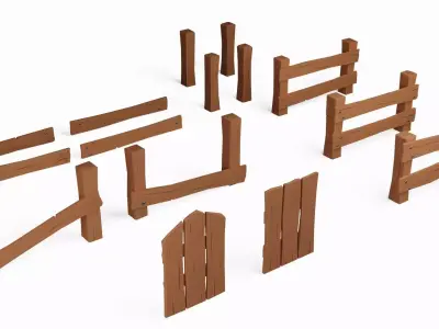 Stylized Fence Pack Low-poly 3D model