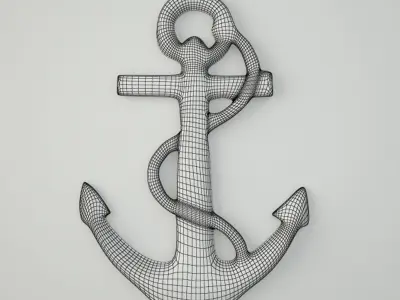 Brass Anchor and Rope 3D model