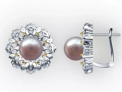 Vintage Pearl Diamond Earrings Model 3D print model