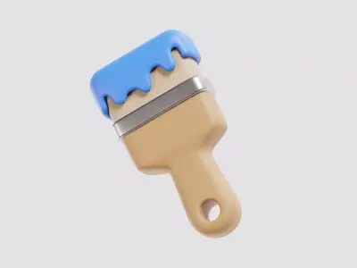 Cartoon Wall paint brush Low-poly 3D model