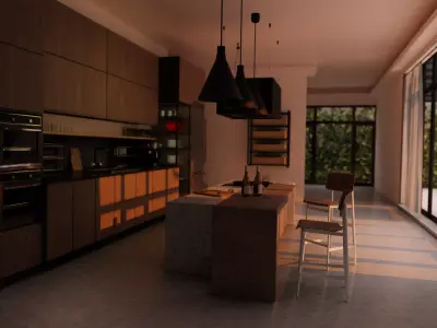 Kitchen model modern with windows 3D model