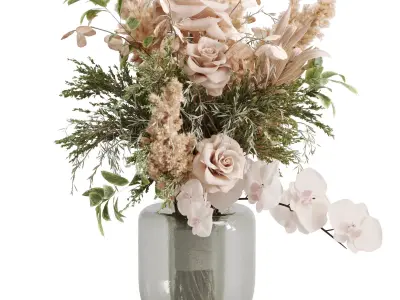 flowers plant in a bouquet glass vase 66 3D model